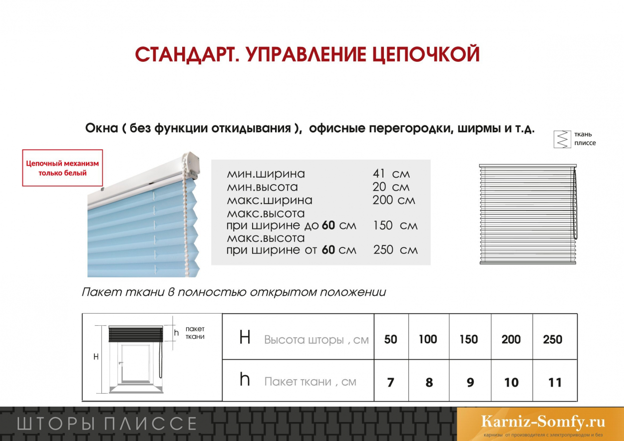 Шторы плиссе стандарт управление цепочкой 