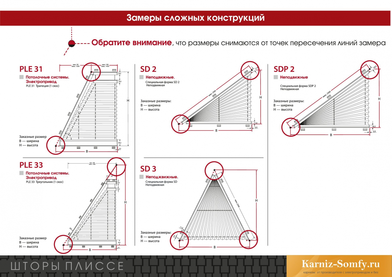 Замеры сложных конструкций штор плиссе