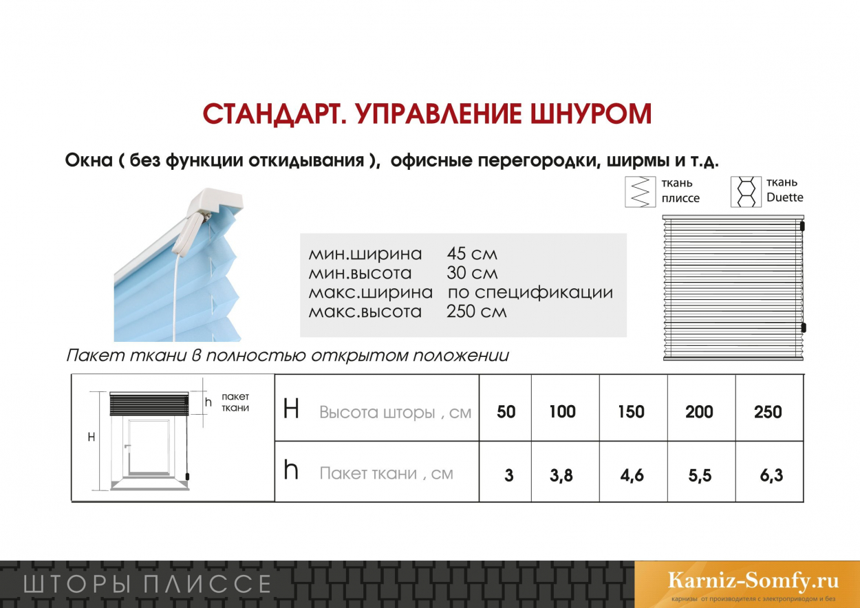 Шторы плиссе стандарт управление шнуром